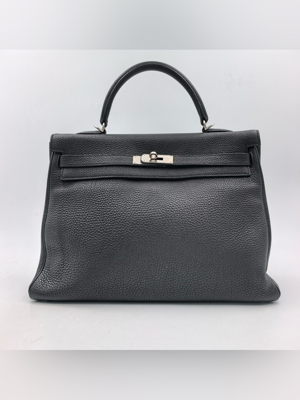 Hermes Kelly Black Textured Leather Top-Handle Satchel